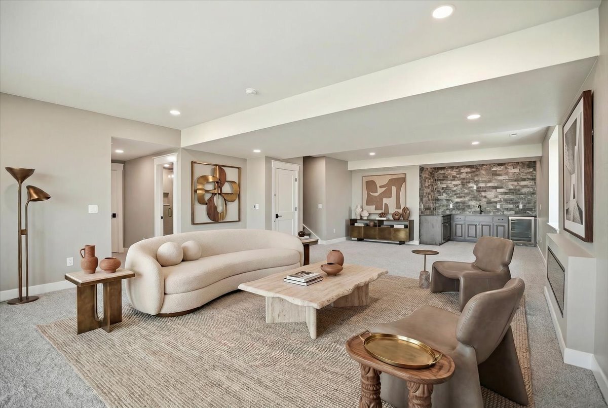 Plan #3964 - finished basement rec room with sample furnishings