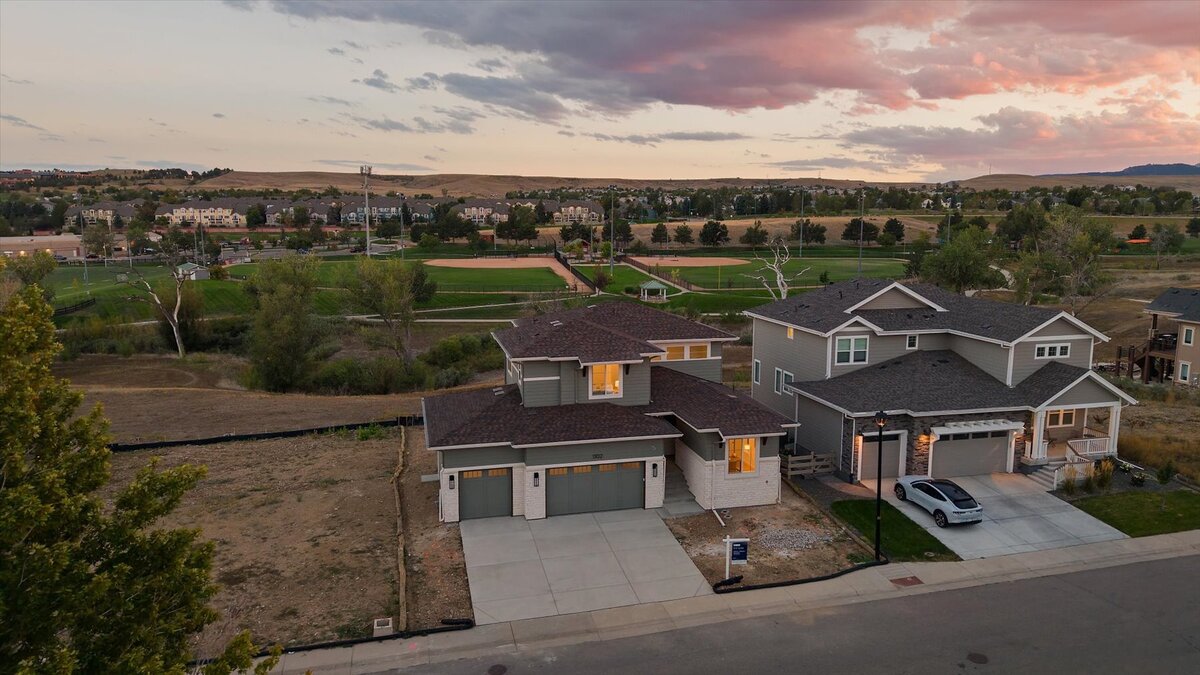 Sheffield Plan 3481-exterior front drone view at twilight