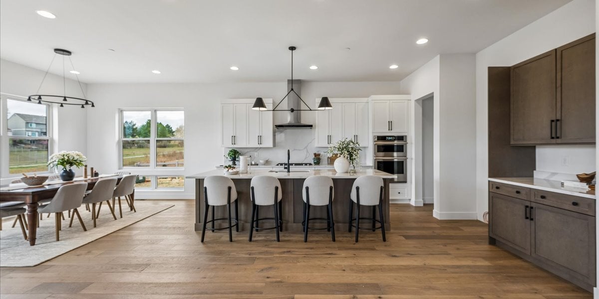 wide angle view of kitchen - two-tone cabinets