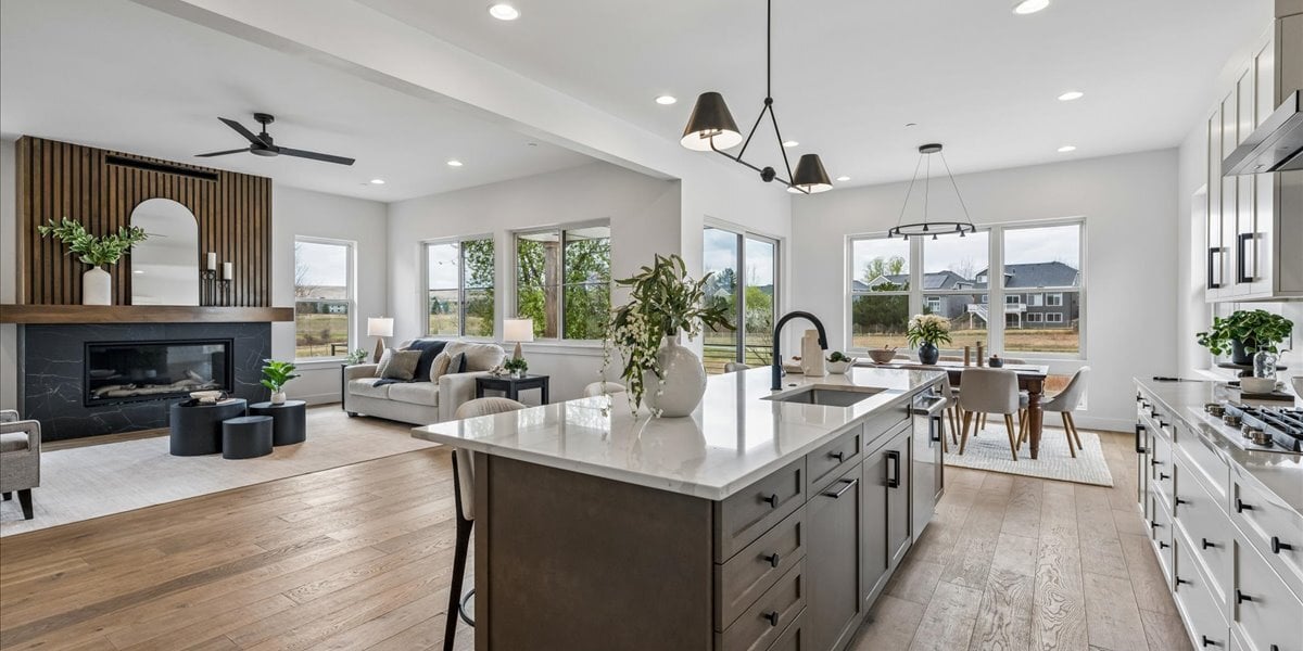 view into great room from kitchen island
