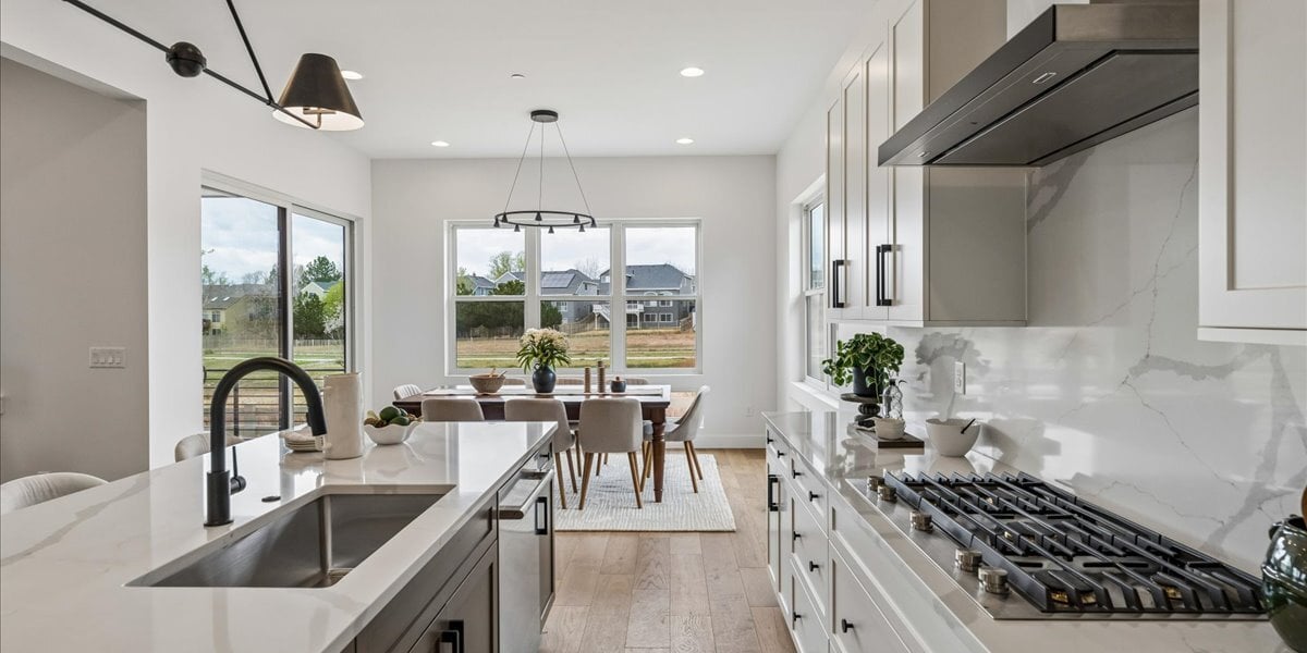 view from kitchen into dining area