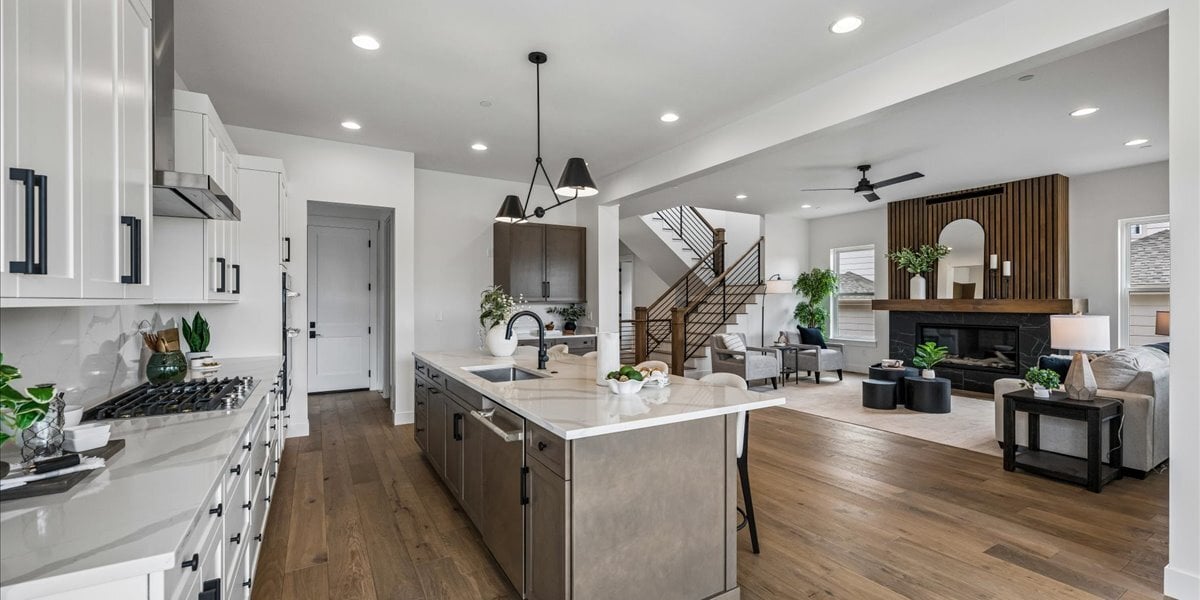 view of great room from kitchen