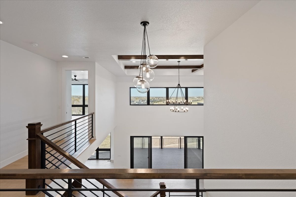 view from upper landing, ceiling beam detail