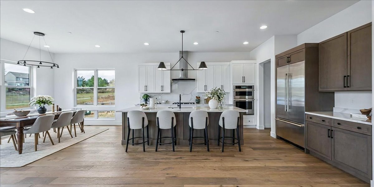 wide-angle view of kitchen-including dining area