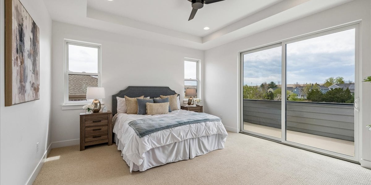 primary bedroom with sliding patio door