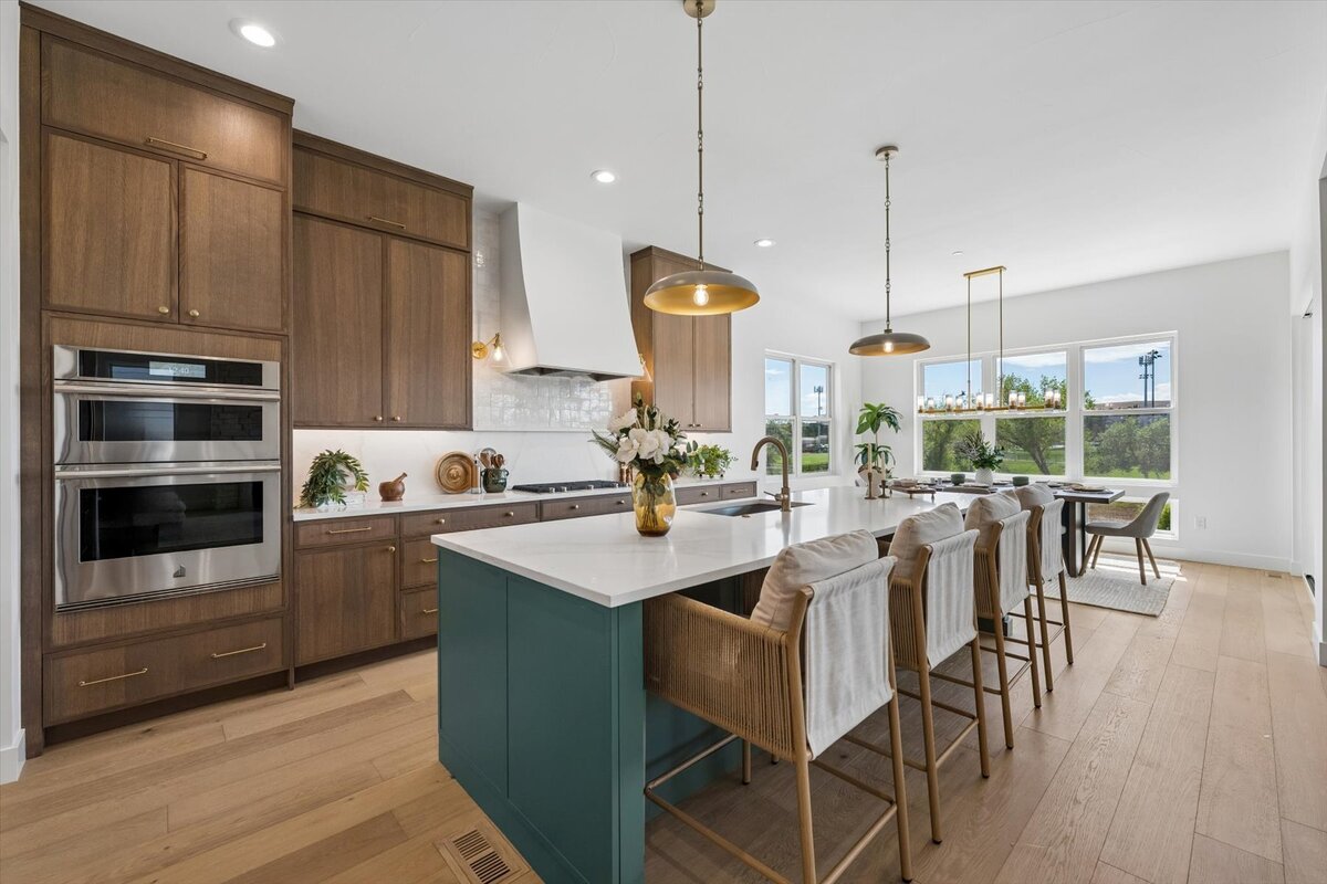 Sheffield Plan 3481-view of dining area with large windows from kitchen island