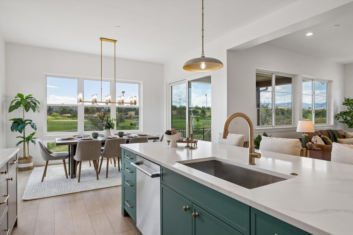 Sheffield Plan 3481-view of great room and dining windows from kitchen island
