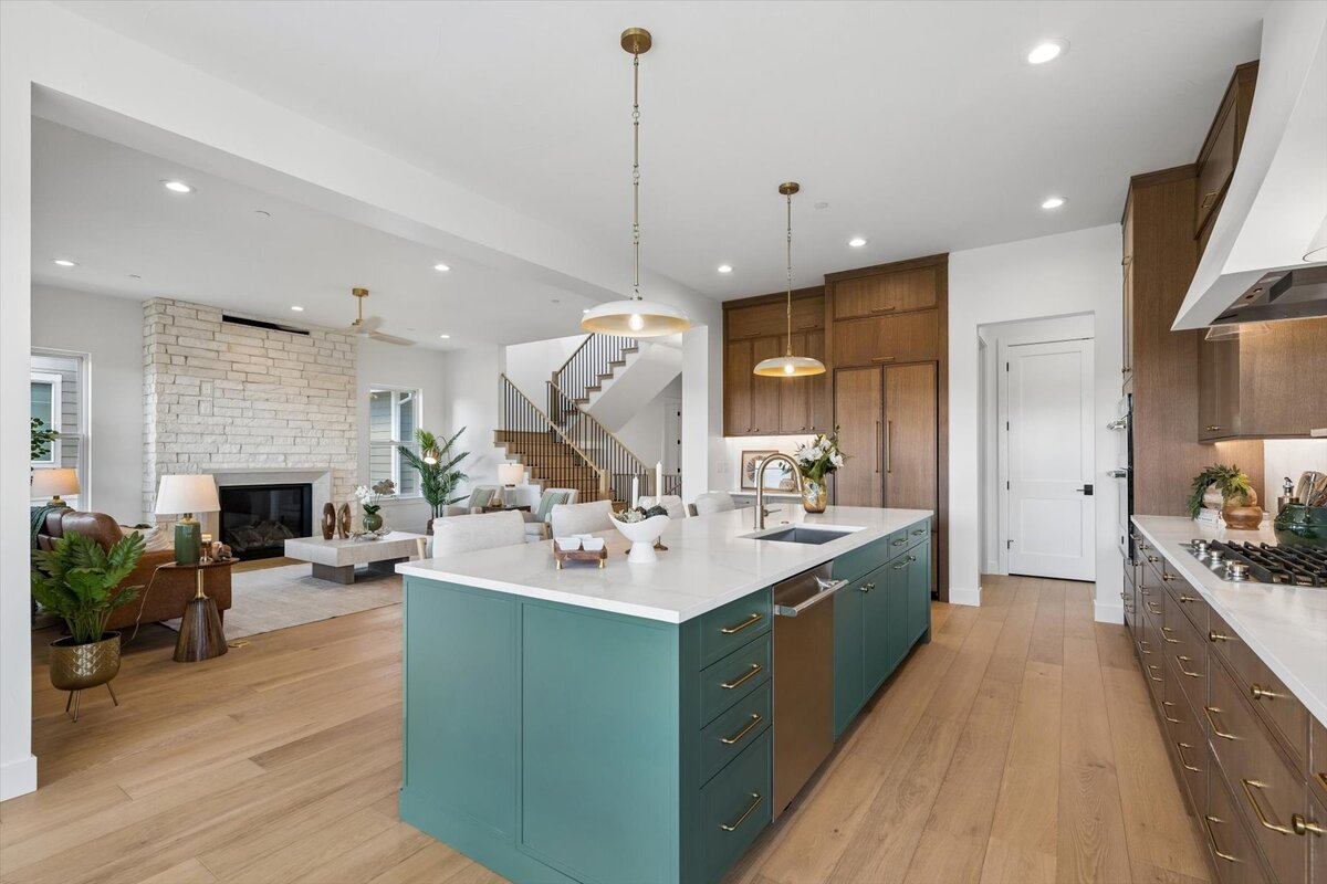 Sheffield Plan 3481-view of kitchen and great room from dining area