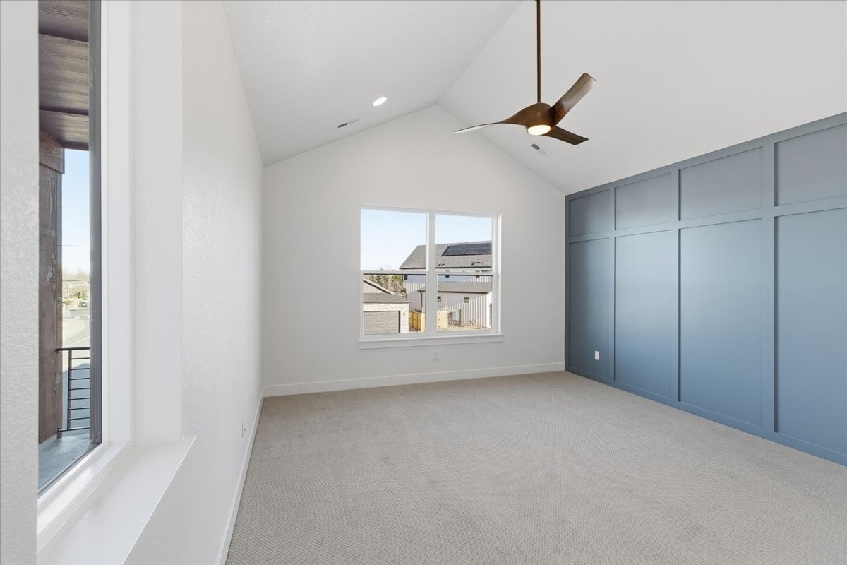 Plan 3929 primary bedroom with custom trimmed wall