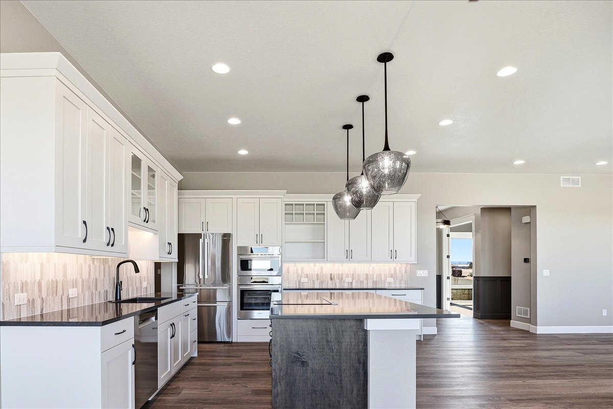 Plan #3964 side view of custom kitchen with island