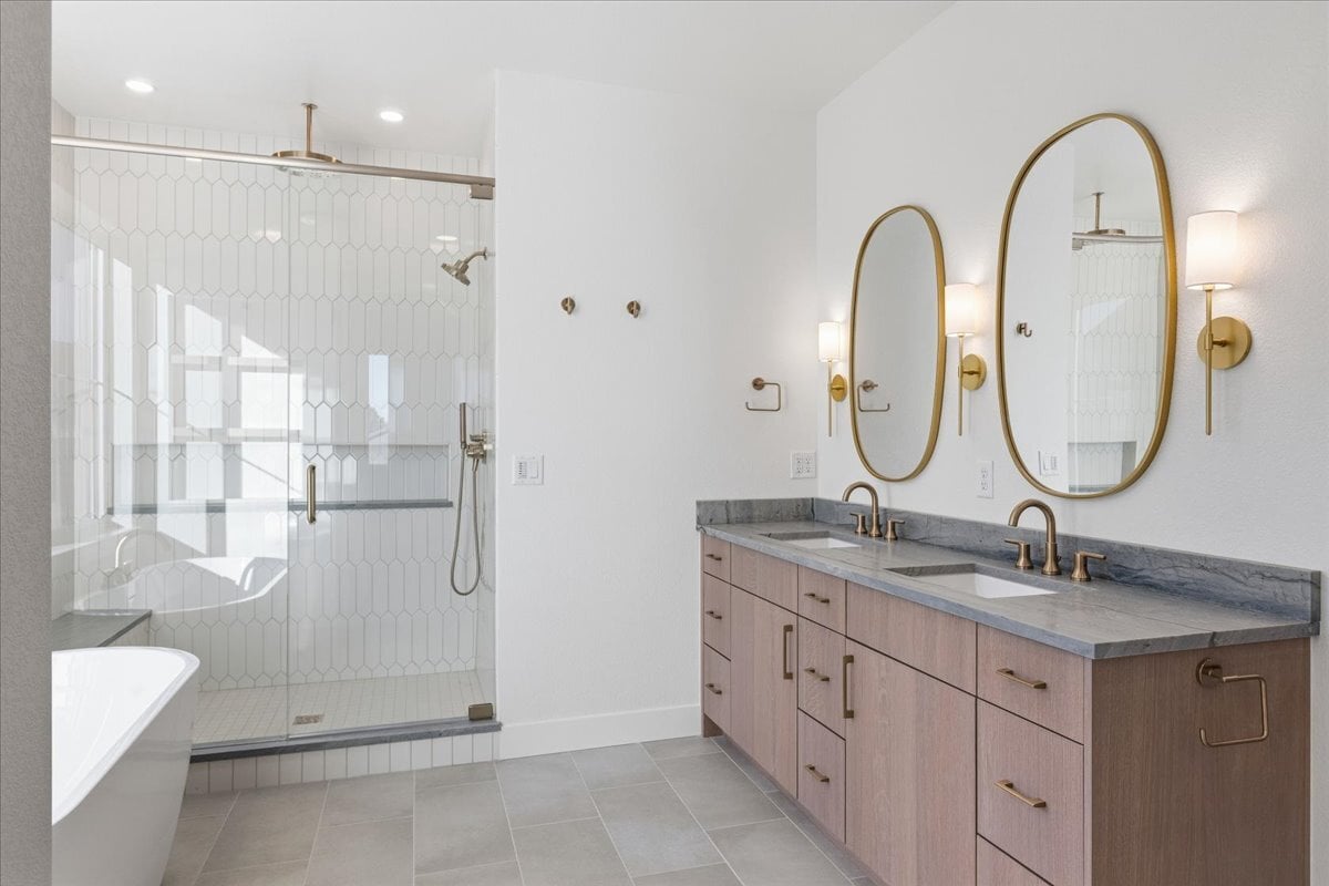 Plan 3929 primary bath shower and vanity