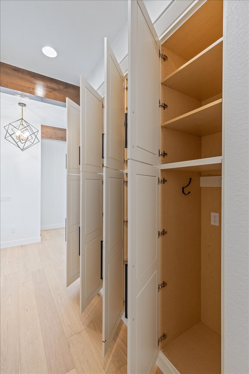 interior of cubby doors in hallway