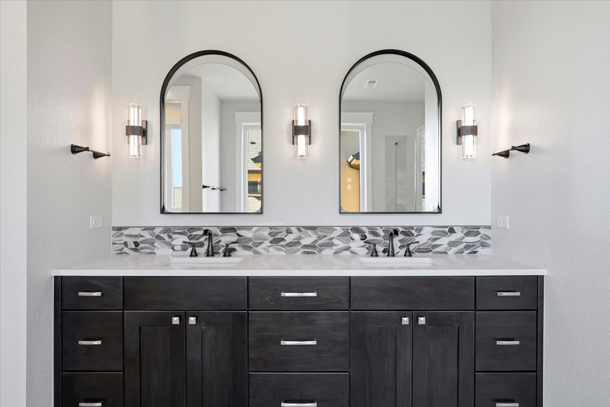 Plan #3964 - Primary bath double vanity with tile detail