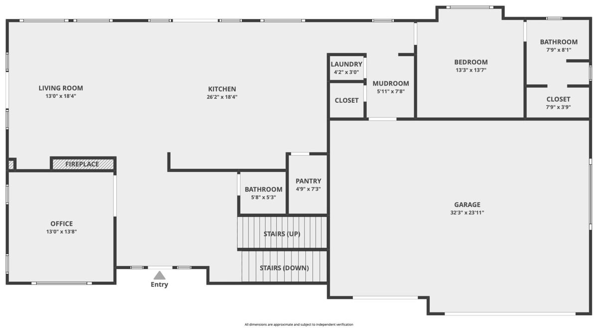 First-floor layout showing kitchen, living room, office, and bedroom in Arvada, CO home