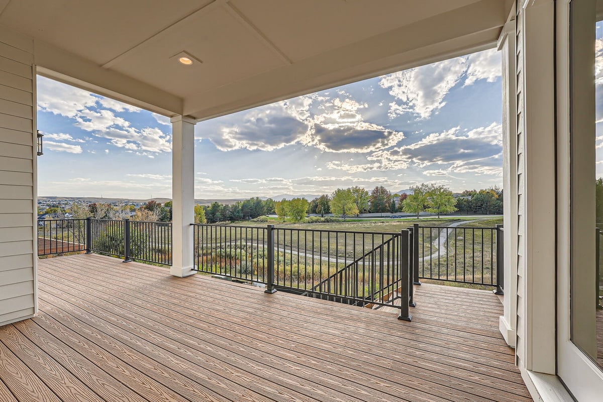 Elevated deck with scenic views in a Sheffield Homes custom home, Denver, CO