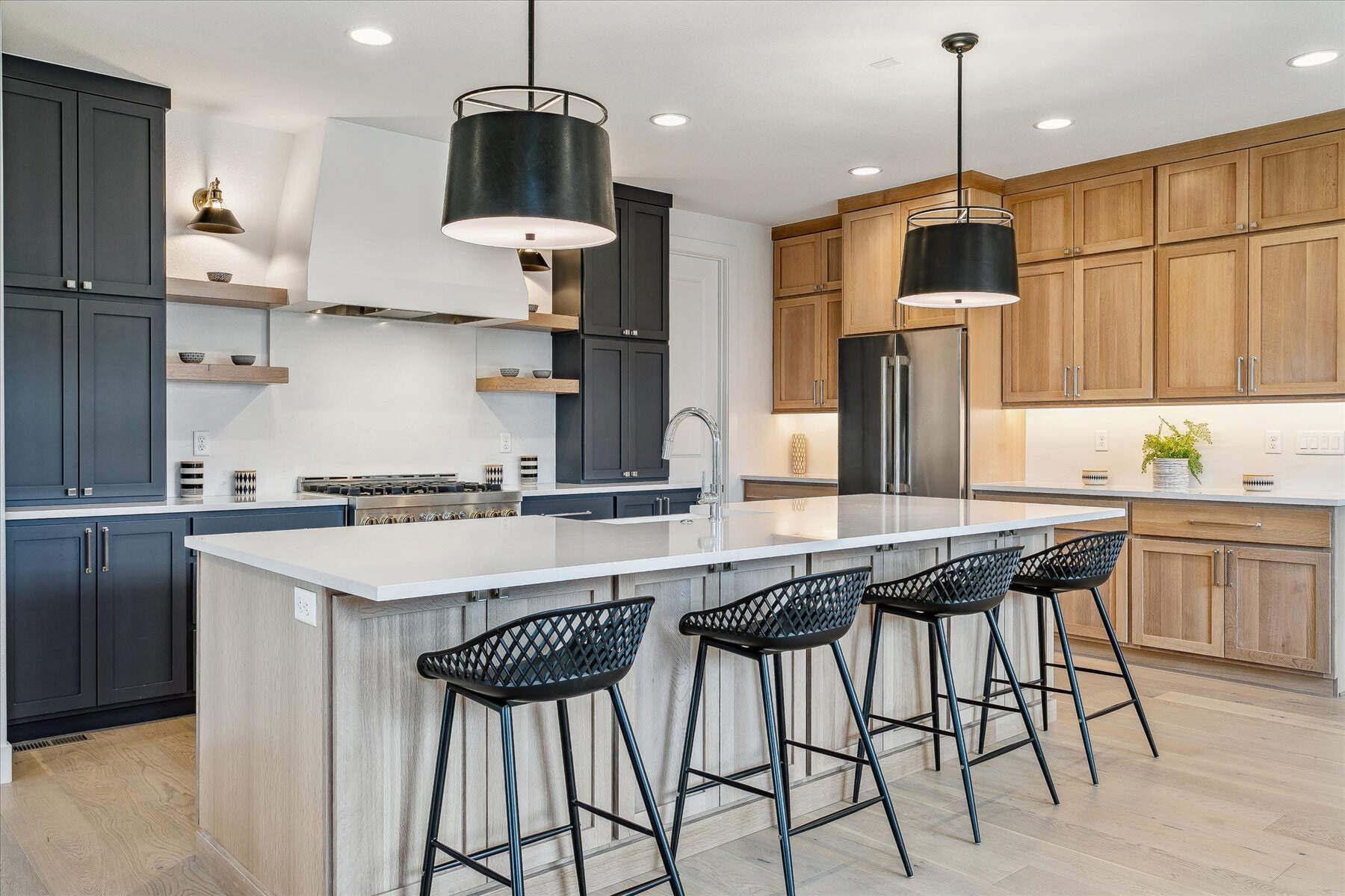 Modern kitchen with island in a custom Sheffield Homes build in Arvada, CO