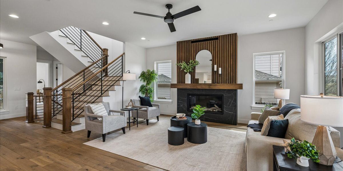 great room with fireplace